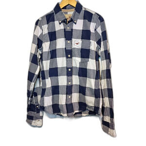 Hollister Plaid Button-Up Shirt Men's M Gray/Navy Check Hollister California